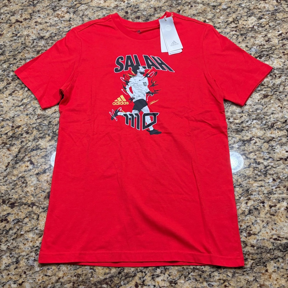Adidas Kids Mohamed Salah Graphic T-Shirt Red Soccer Tee Size Boy L 13-14Y